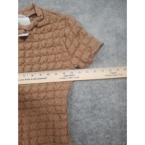 NWT Juniors Persaya S Taupe Short Sleeve Popcorn Top Super Stretchy - Picture 6 of 8